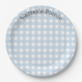 Blue Gingham Picnic Print Baby Birthday Party Papieren Bordje (Voorkant)