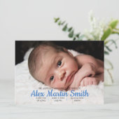 Blue Gingham Piggy Baby Birth Announding Foto Aankondiging (Staand voorkant)