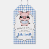Blue Gingham Piggy Baby shower dank u Cadeaulabel (Voorkant)