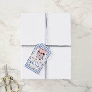 Blue Gingham Piggy Baby shower Hartelijk dank Cadeaulabel