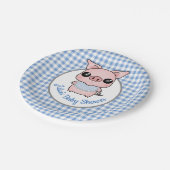 Blue Gingham Piggy Baby shower Papieren Bordje (Gekanteld)