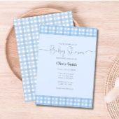 Blue Gingham Plaid-Baby shower Kaart
