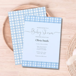 Blue Gingham Plaid-Baby shower Kaart