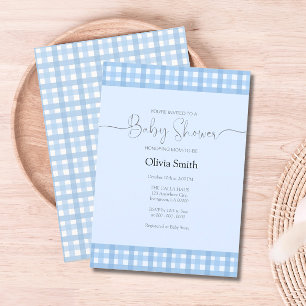 Blue Gingham Plaid-Baby shower Kaart