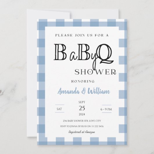 Blue Gingham Plaid BBQ Baby Couples Douche Kaart (Voorkant)