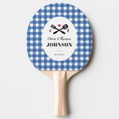 Blue Gingham Plaid Grill Monogram Bruiloft Tafeltennisbatje (Voorkant)