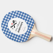 Blue Gingham Plaid Grill Monogram Bruiloft Tafeltennisbatje (Zijkant)