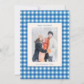 Blue Gingham Plaid Hanukkah Photo Custom Message Feestdagenkaart (Voorkant)