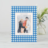 Blue Gingham Plaid Hanukkah Photo Custom Message Feestdagenkaart (Staand voorkant)