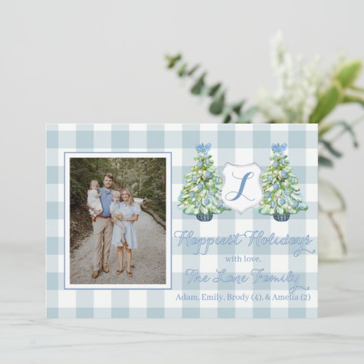 Blue Gingham Plaid Holiday Card Kaart (Staand voorkant)