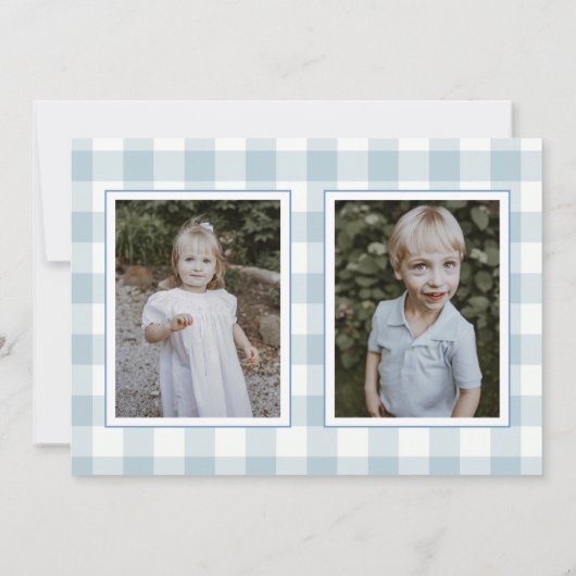Blue Gingham Plaid Holiday Card Kaart (Achterkant)