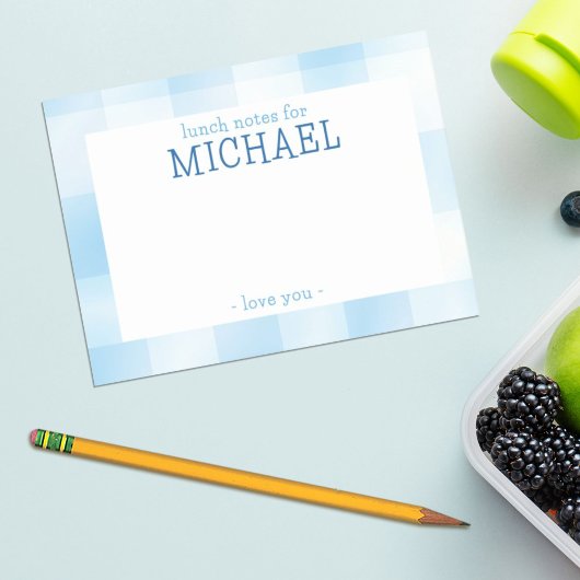 Blue Gingham Plaid Kinder gepersonaliseerde lunchb Post-it® Notes