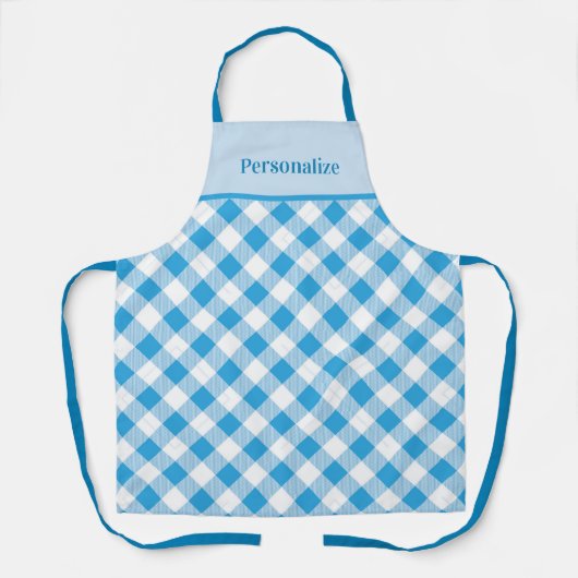 Blue Gingham Plaid Pattern Gepersonaliseerd Schort (Voorkant)