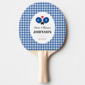 Blue Gingham Plaid Ping Pong Monogram Bruiloft Tafeltennisbatje (Voorkant)