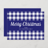 Blue Gingham Playscript Vrolijk kerstfeest Briefkaart (Voorkant / Achterkant)