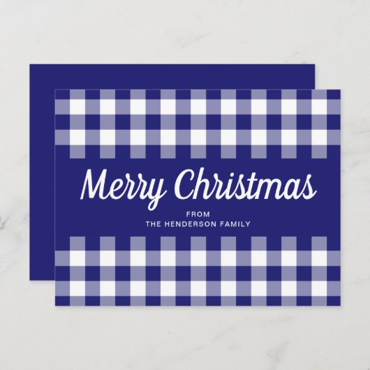 Blue Gingham Playscript Vrolijk kerstfeest Briefkaart (Voorkant / Achterkant)