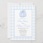 Blue Gingham Pompoen Baby shower Invitation Kaart (Voorkant)