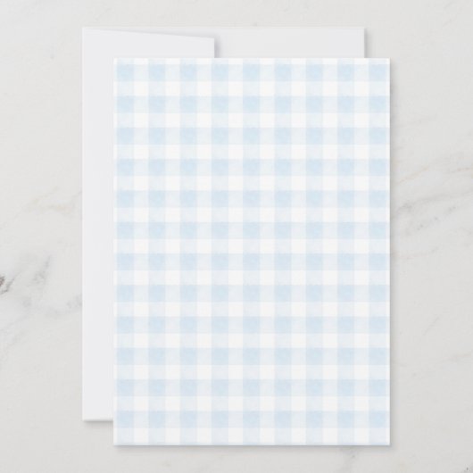 Blue Gingham Pompoen Baby shower Invitation Kaart (Achterkant)