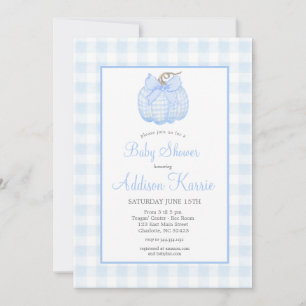 Blue Gingham Pompoen Baby shower Invitation Kaart
