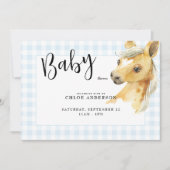 Blue Gingham Pony Baby shower Invitation Kaart (Voorkant)