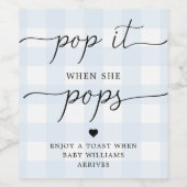 Blue Gingham Pop het als ze Pop voor wijnlabel Wijn Etiket (Enkel label)