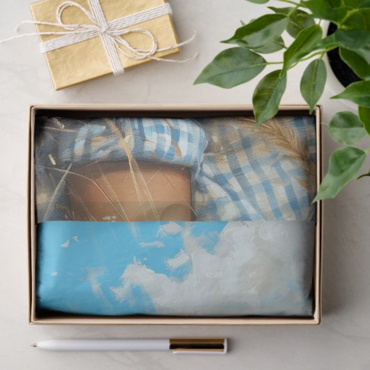 Blue Gingham Prairie Girl Platteland Decoupage Tissuepapier (Geschenk)