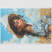 Blue Gingham Prairie Girl Platteland Decoupage Tissuepapier (Voorkant)