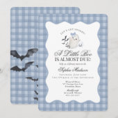 Blue Gingham Preppy Ghost Little Boo Baby Shower Kaart (Voorkant / Achterkant)