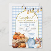 Blue Gingham Pumpkin Brews & Luiers Baby shower Kaart (Voorkant)