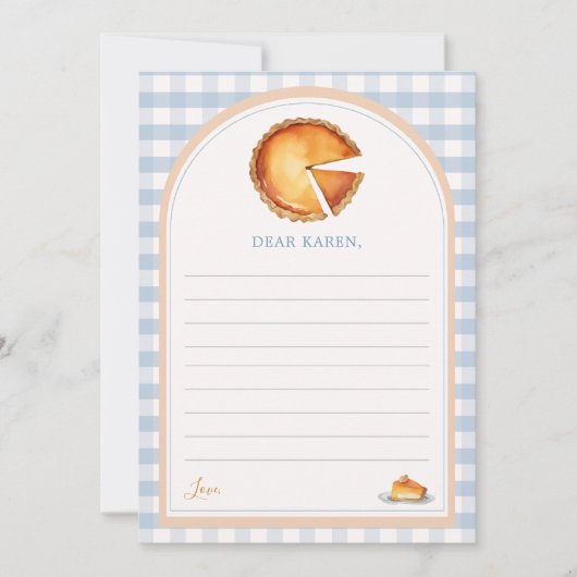Blue Gingham Pumpkin Pie Time Capsule Note Cards Bedankkaart (Voorkant)