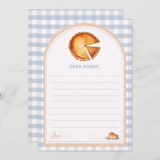 Blue Gingham Pumpkin Pie Time Capsule Note Cards Bedankkaart (Voorkant / Achterkant)