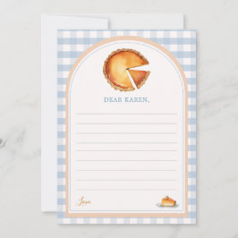 Blue Gingham Pumpkin Pie Time Capsule Note Cards Bedankkaart