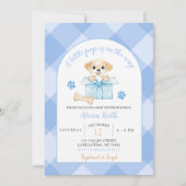 Blue Gingham Puppy Baby Shower Kaart (Voorkant)