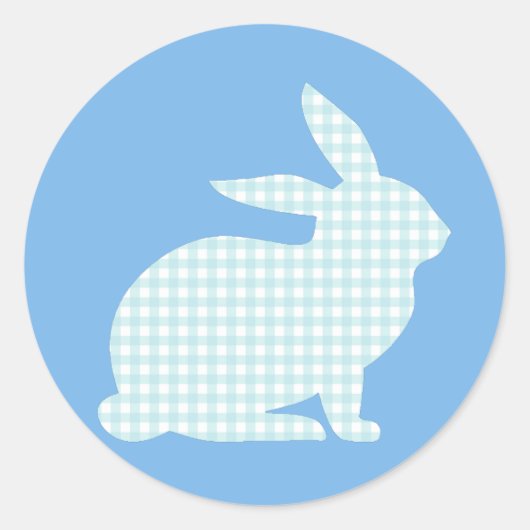 Blue Gingham Rabbit Ronde Sticker (Voorkant)