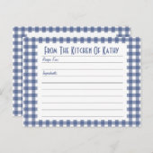 Blue Gingham Recipe Card Briefkaart (Voorkant / Achterkant)