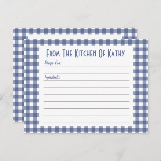 Blue Gingham Recipe Card Briefkaart (Voorkant / Achterkant)