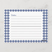 Blue Gingham Recipe Card Briefkaart (Achterkant)