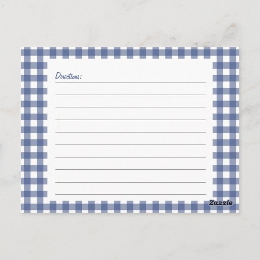 Blue Gingham Recipe Card Briefkaart (Achterkant)