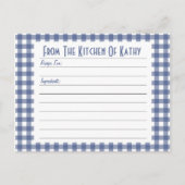 Blue Gingham Recipe Card Briefkaart (Voorkant)