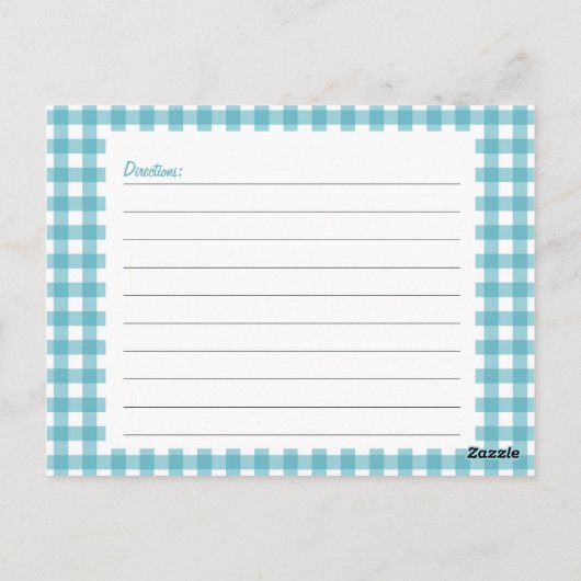 Blue Gingham Recipe Card Briefkaart (Achterkant)