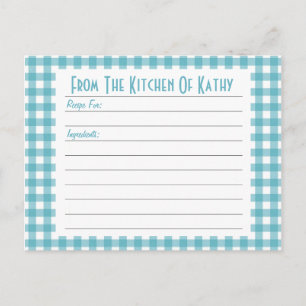 Blue Gingham Recipe Card Briefkaart