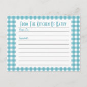 Blue Gingham Recipe Card Briefkaart (Voorkant)