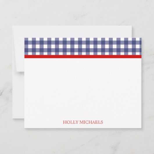 Blue Gingham & Red Flat Notecards Notitiekaartje (Voorkant)