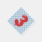 Blue Gingham Red Number 3 Napkin Servet (Hoek)
