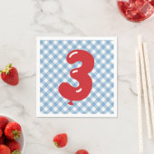 Blue Gingham Red Number 3 Napkin Servet (Insitu)