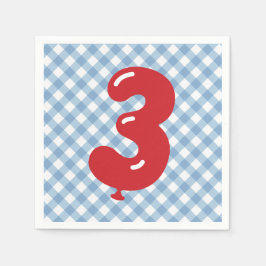 Blue Gingham Red Number 3 Napkin Servet