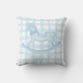 Blue Gingham Rocking Horse Baby Boy Geboortekussen Kussen (Voorkant)