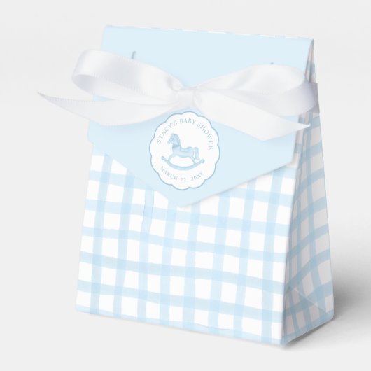 Blue Gingham Rocking Horse Baby Favor Bag Bedankdoosjes (Voorkant Zijde)