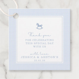 Blue Gingham Rocking Horse Baby shower Bedankt Bedankjes Labels