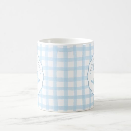 Blue Gingham Rocking Horse Baby shower Coffee Mok (Center)